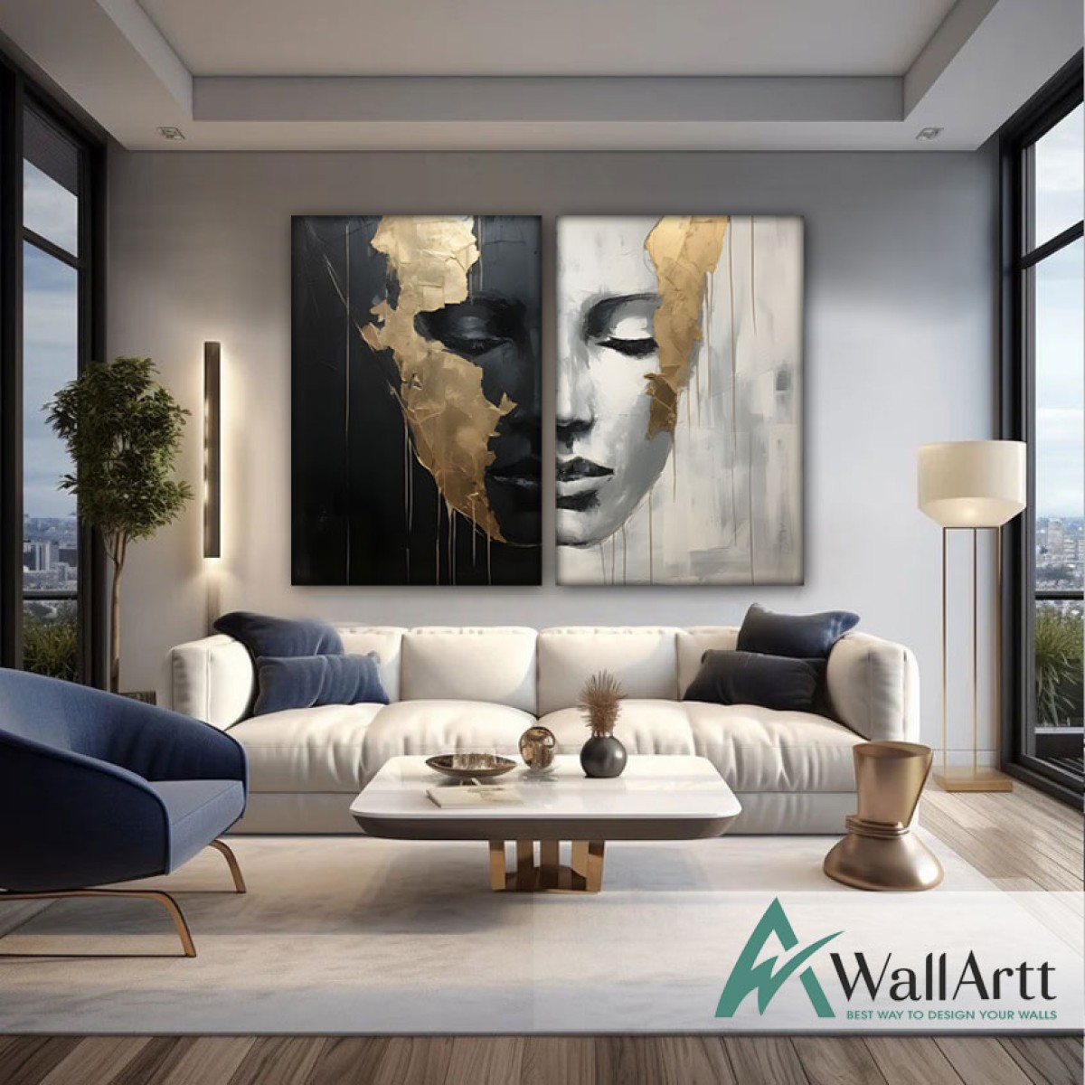 Abstract Women Face 2 Piece Textured Partial Oil Painting - Wall Art